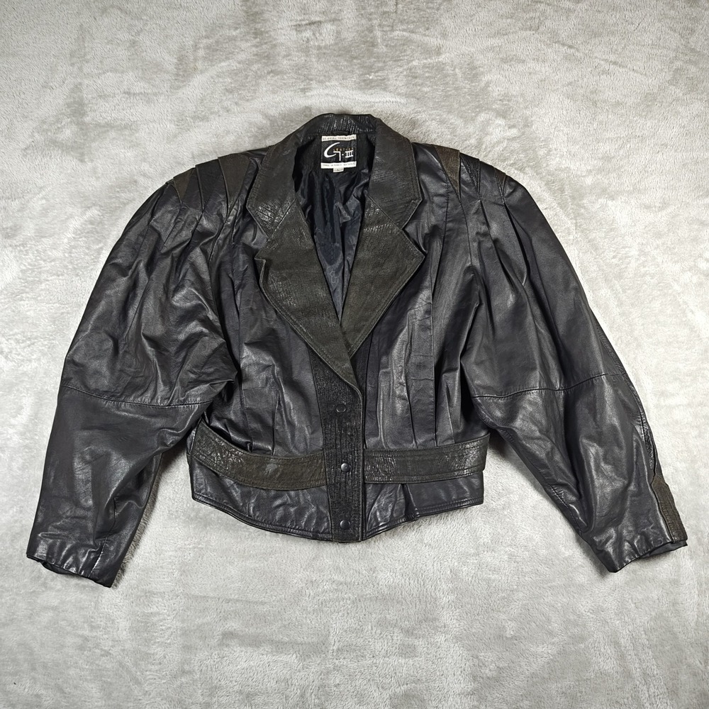 Vintage Global Identity G III Jacket Womens Large Moto Leather Puff Sleeve 80s